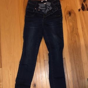 3 button high waisted navy skinny jeans